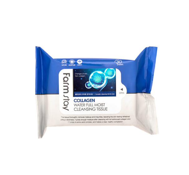 Khăn giấy tẩy trang _ Farmstay collagen water full moist cleansing tissue