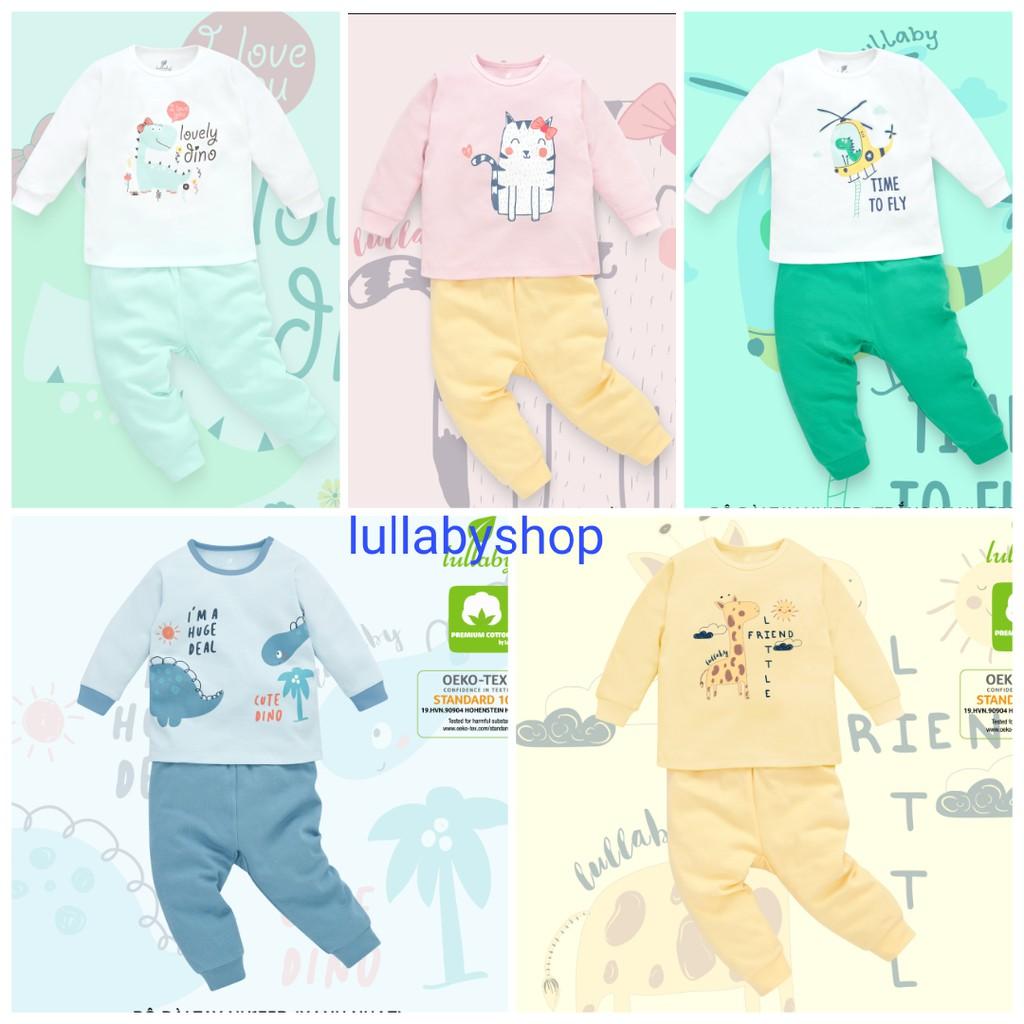 Bộ quần áo dài tay cotton Lullaby cao cấp, bộ quần áo bé trai, bé gái in hình dễ thương