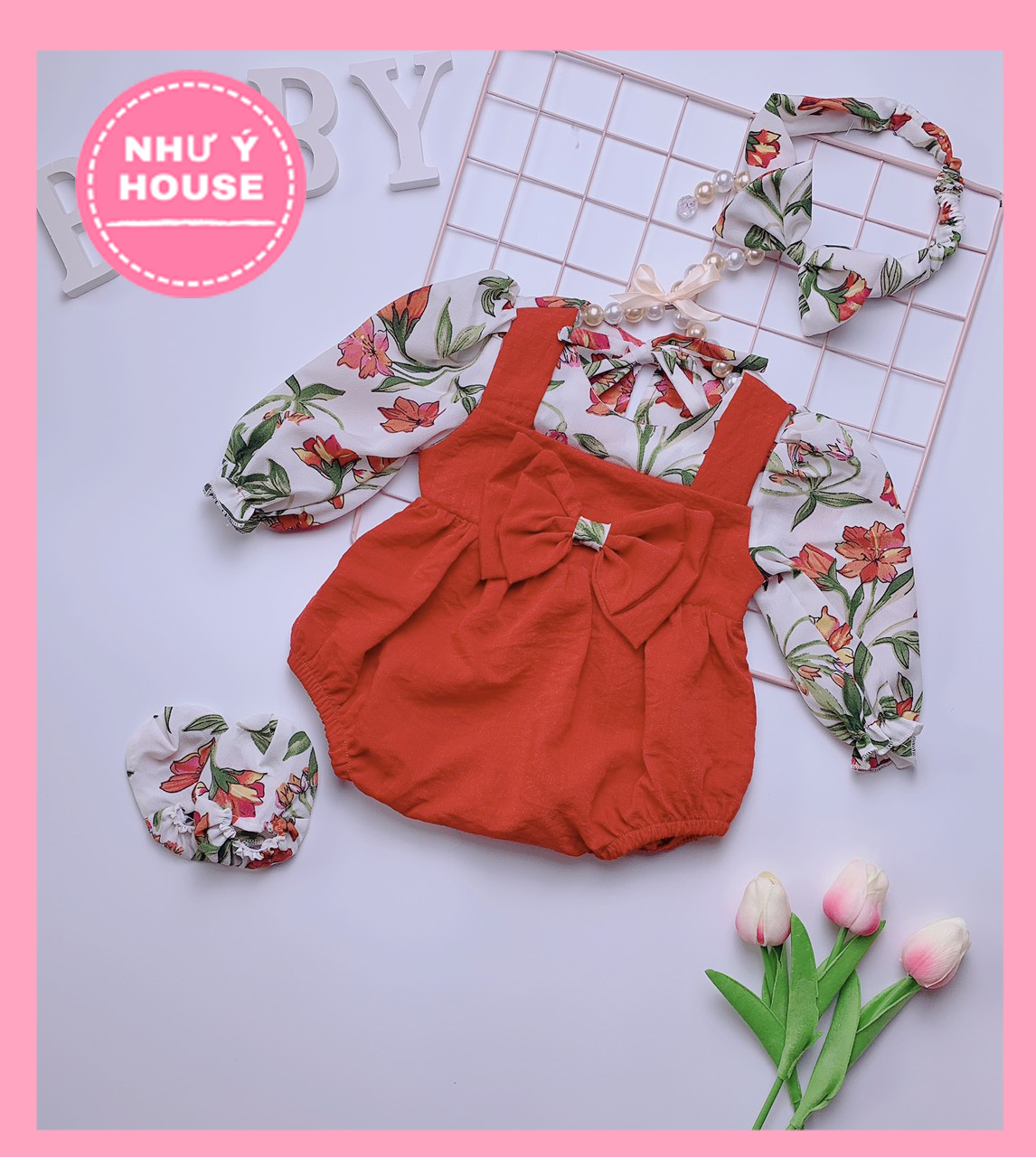 Body bé gái - bodysuit màu đỏ họa tiết cho bé gái từ 4-13 kg