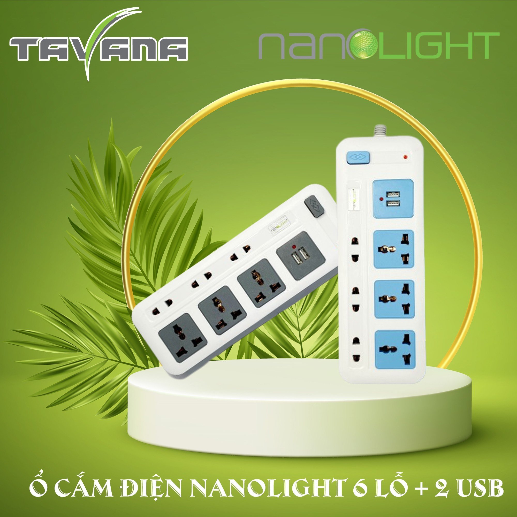 Ổ Cắm Điện USB Nanolight 6 lỗ cắm và 2 cổng USB PS-02