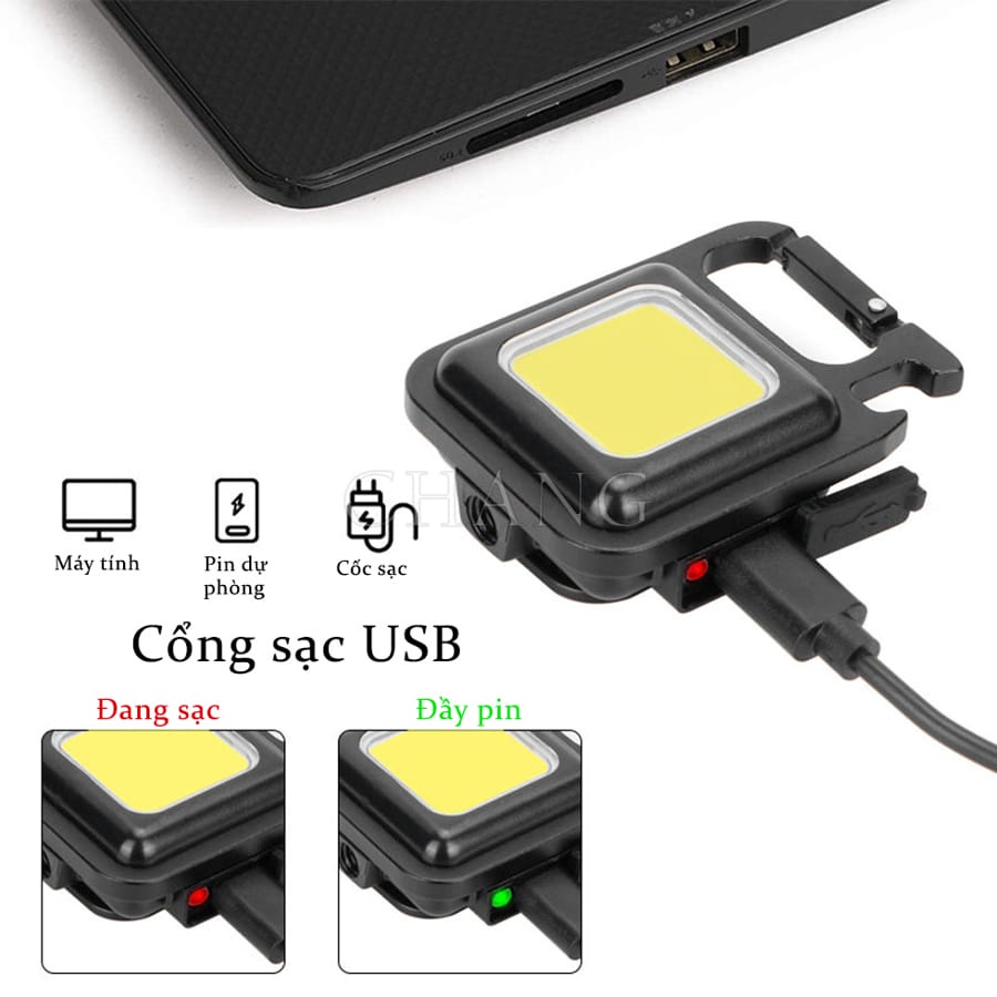 Móc Khóa Đèn LED Đa Năng Có Sạc USB Tích Hợp Mở Bia Nhỏ Gọn Tiện Dụng