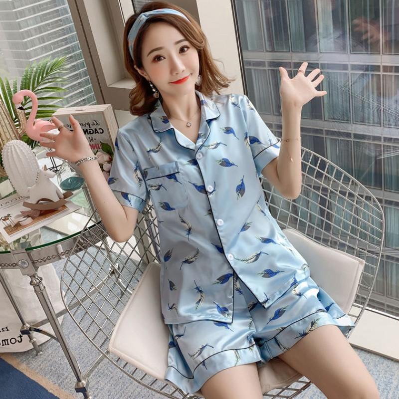 Bộ ngủ pijama lụa satin tay ngắn quần đùi- đồ ngủ pijama-bộ mặc nhà