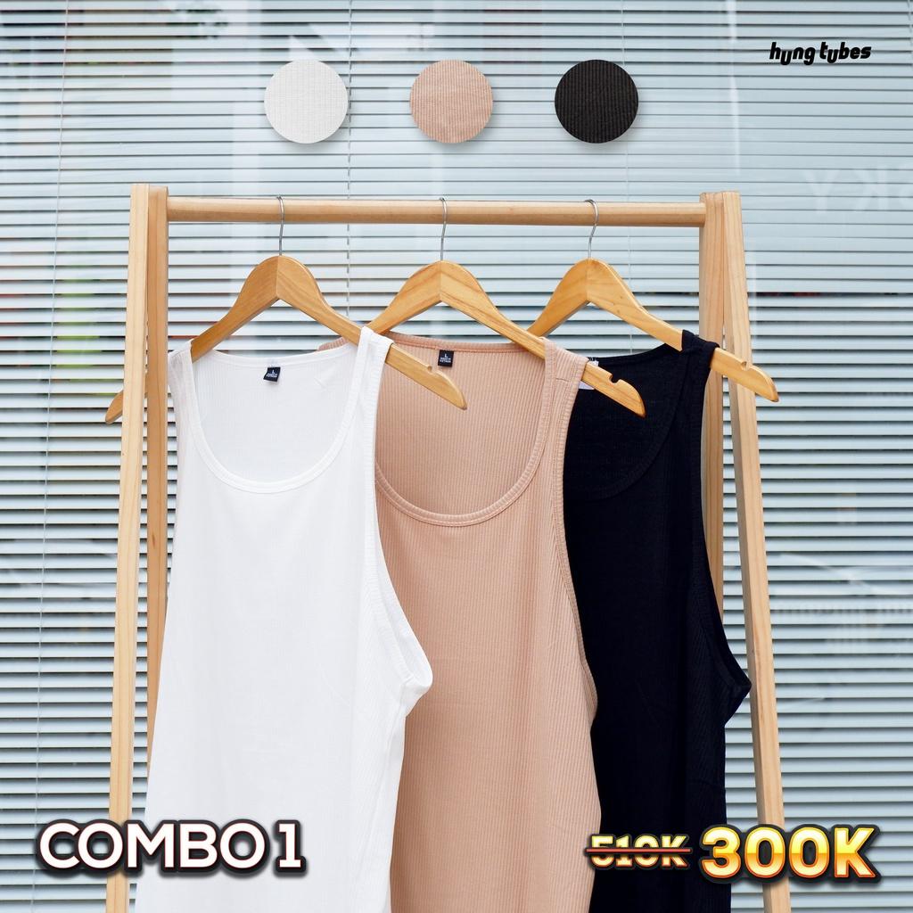 COMBO 3 ÁO BA LỖ thun gân cotton mềm mại đi biển thoải mái Hung Tubes