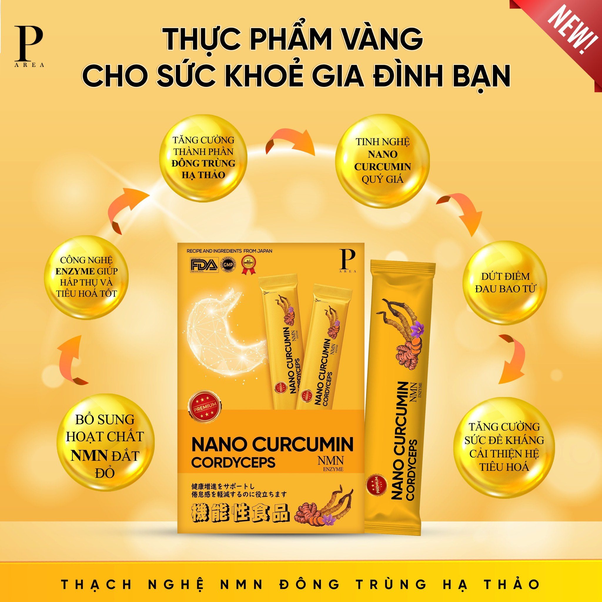 Thạch Nghệ NMN Đông Trùng Hạ Thảo Parea Nano Curcumin Cordyceps tăng cường sức khỏe, làm đẹp da hiệu quả