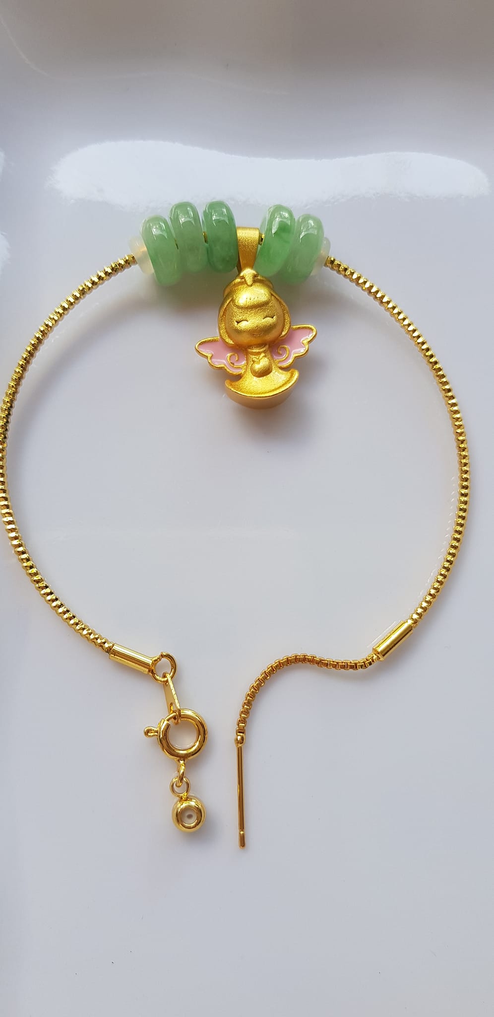 Vòng Tay charm xinh đẹp 5 đồng tiền đá cẩm thạch tự nhiên Vòng phối charm hình bé thiên thần vòng màu vàng khoen rút xinh Nữ đeo dễ thương ạ
