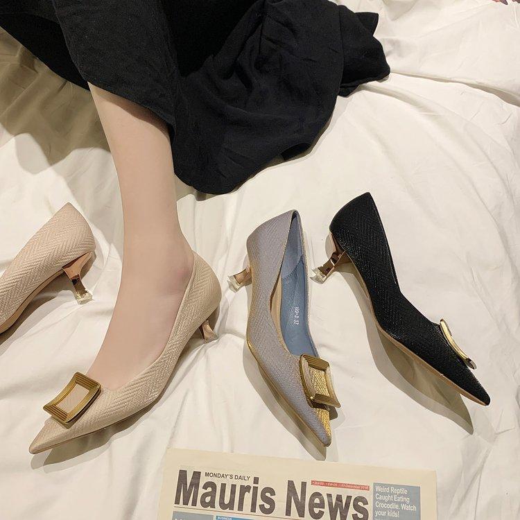 Giày Cao Gót Mũi Nhọn Màu Trơn Thời Trang Cho Nữ