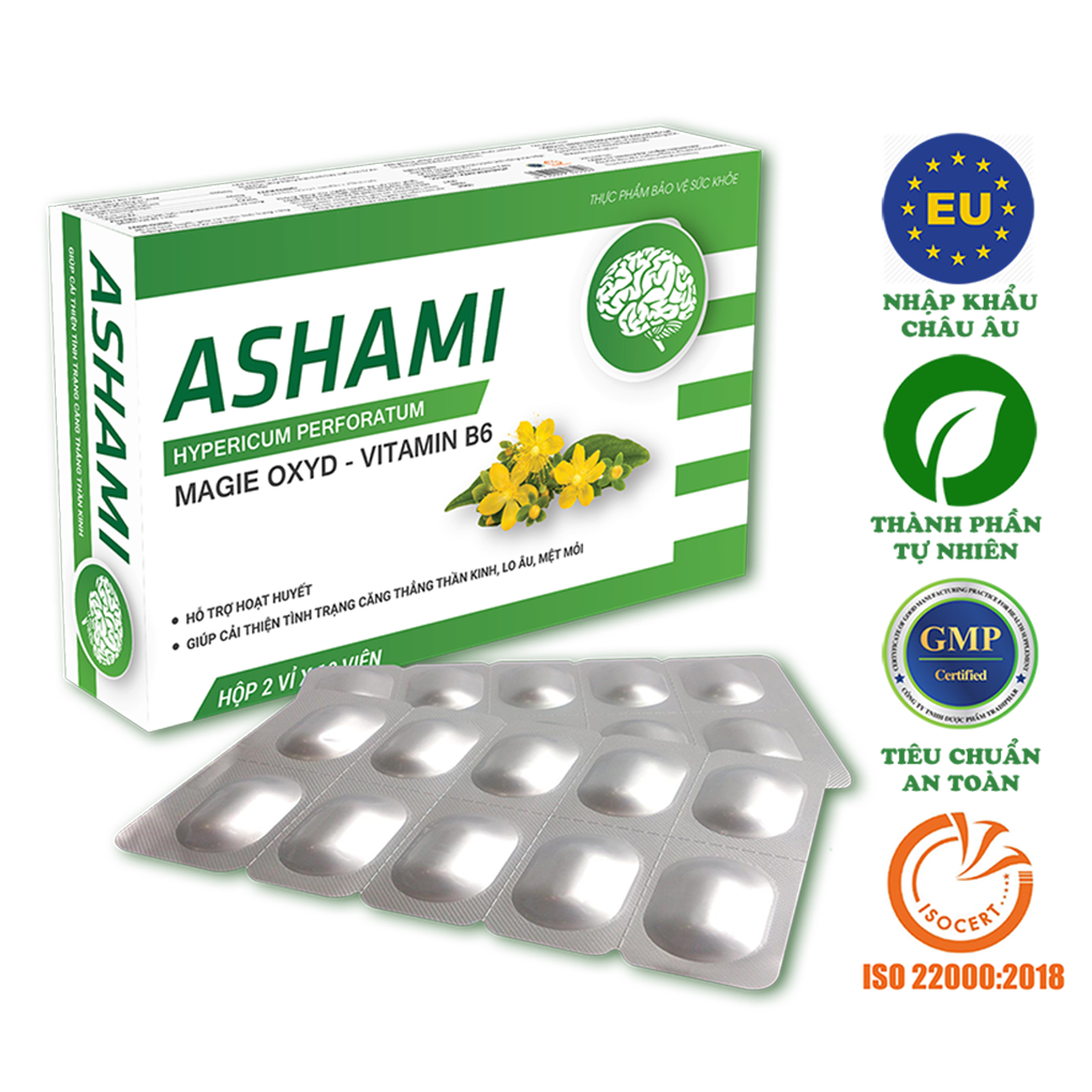 Combo 2 hộp Ashami giảm stress, căng thẳng thần kinh, lo âu, mệt mỏi - NGUYÊN LIỆU NHẬP KHẨU CHÂU ÂU