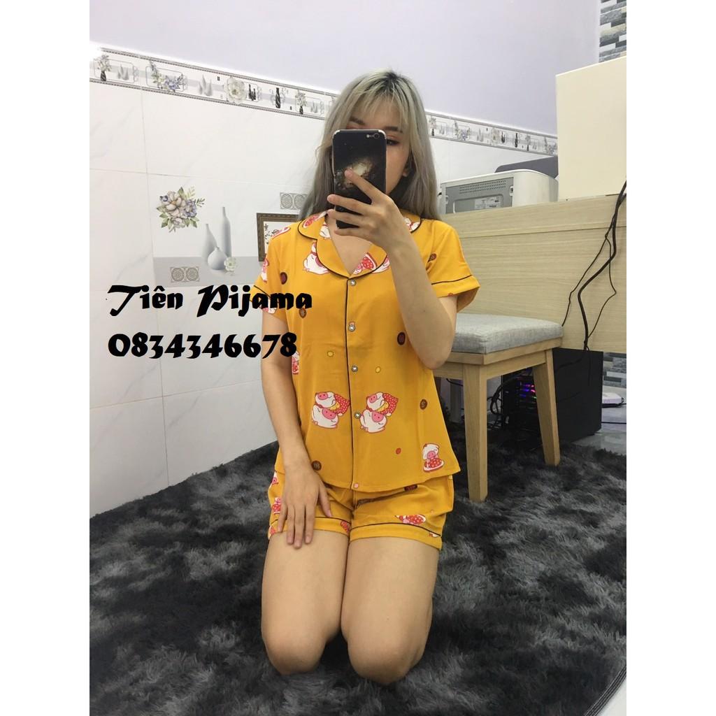 ️Bộ Pijama Lụa Cộc Tay đùi Nữ Cao Cấp Bộ Đồ Ngủ Nữ Mùa Hè - VÀNG - M-XL