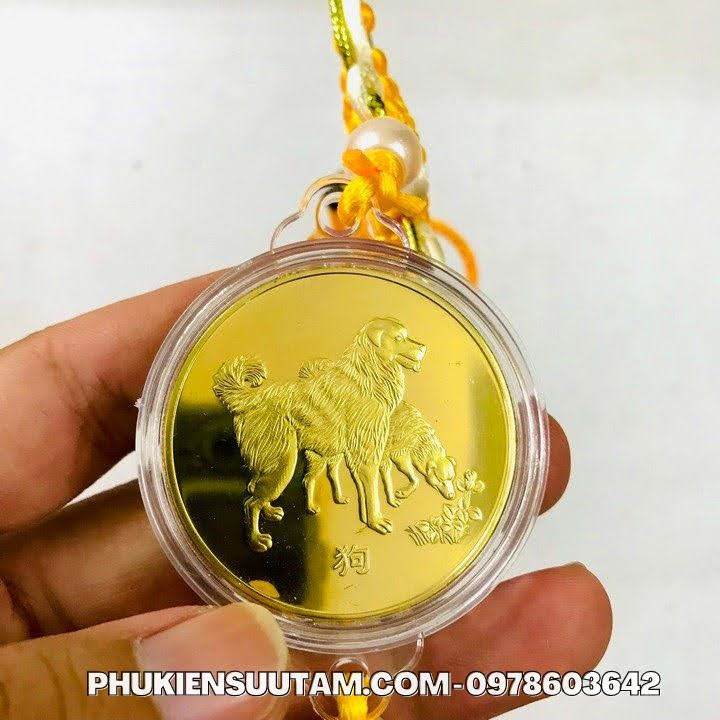Dây Treo Xu 12 Con Giáp Tuổi Tuất, kích thước: 33cmx4.5cm, màu vàng - SP005852