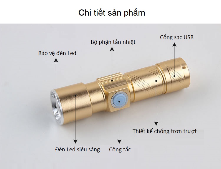 Đèn pin mini cầm tay siêu sáng, cổng sạc USB tiện dụng M5
