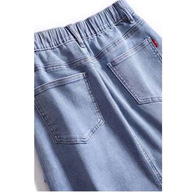 Chân Váy Denim Dài Lưng Cao Phối Ruy Băng Xinh Xắn Thời Trang