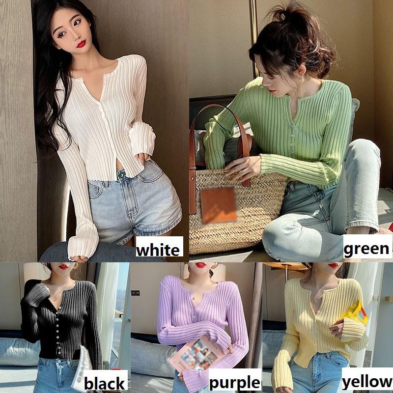 Áo Cardigan Dệt Kim Tay Dài Phối Nút Thiết Kế Cổ Chữ V Thanh Lịch