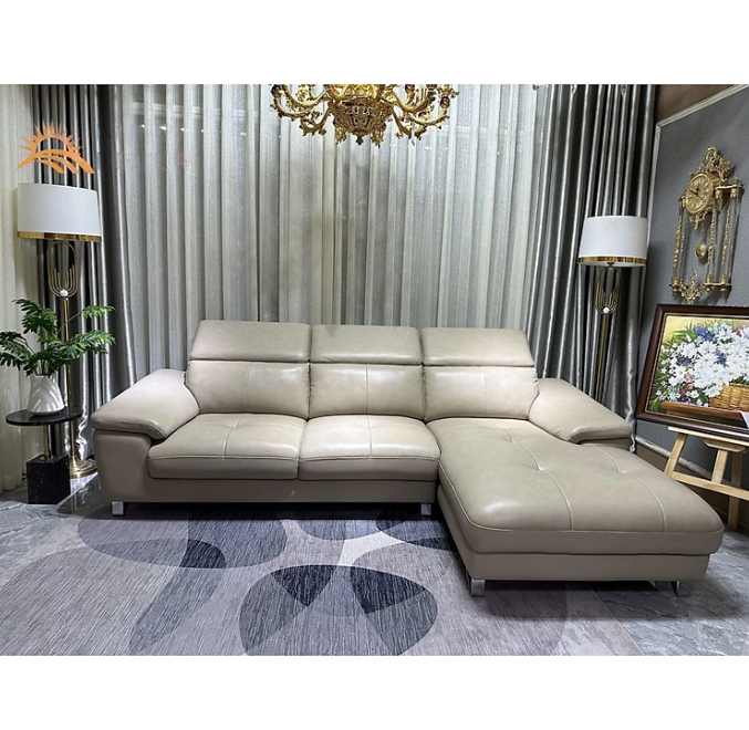 Sofa góc L da bò Italy Tundo màu kem – SFLCT10 2m6 x 1m6 hàng cao cấp chuẩn da bò nhập khẩu Ý
