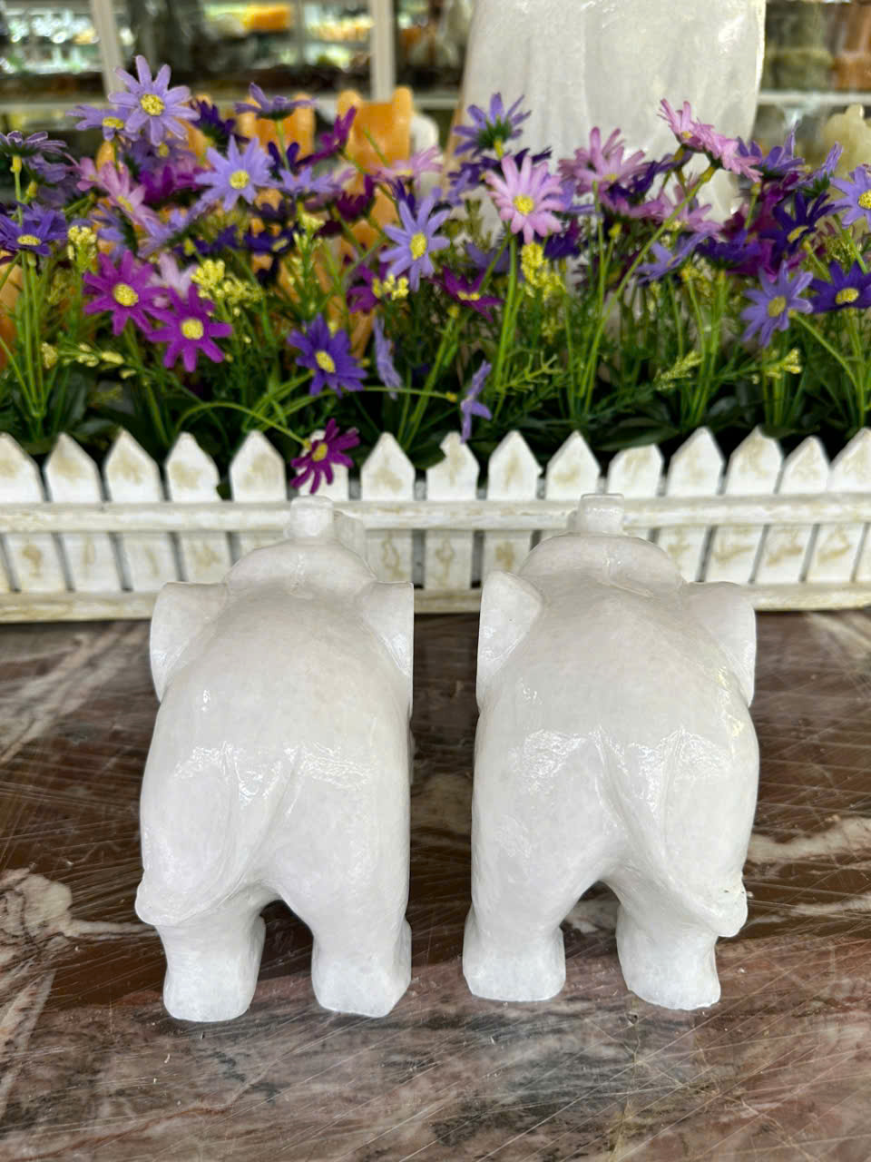 Tượng voi phong thủy đá cẩm thạch - Dài 15 cm