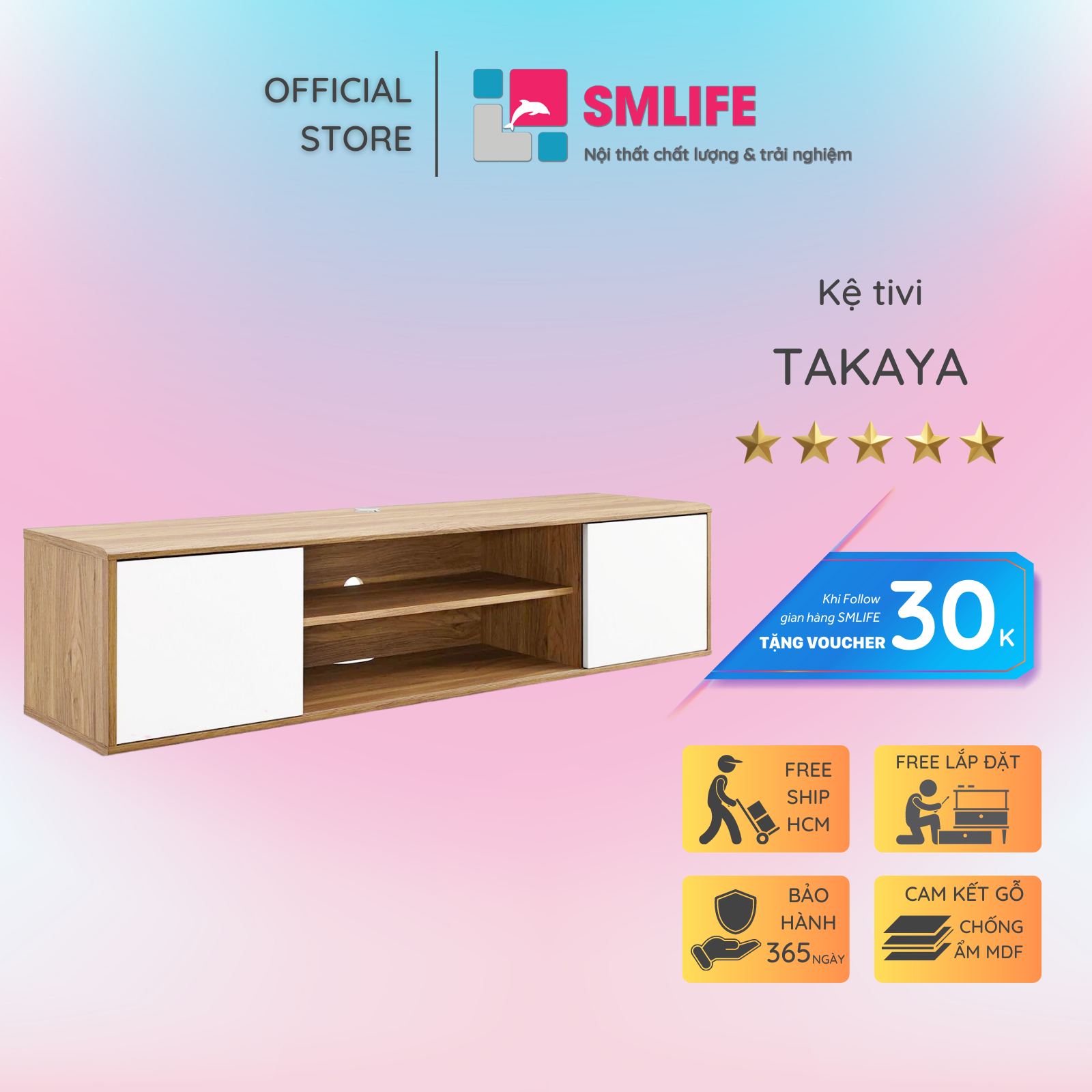 Kệ tivi gỗ hiện đại SMLIFE Terada | Gỗ MDF dày 17mm chống ẩm | D180xR30xC40cm