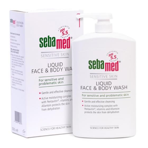 Sữa rửa mặt và tắm toàn thân cho da nhạy cảm Sebamed pH5.5 Liquid Face Body Wash 1000ml + Tặng size 50ml du lịch