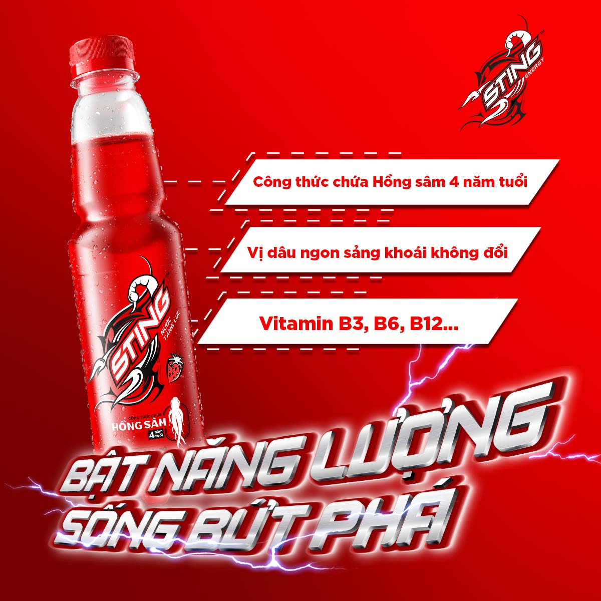 Thùng 24 Chai Nước Tăng Lực Sting Đỏ Dâu (330ml/Chai)