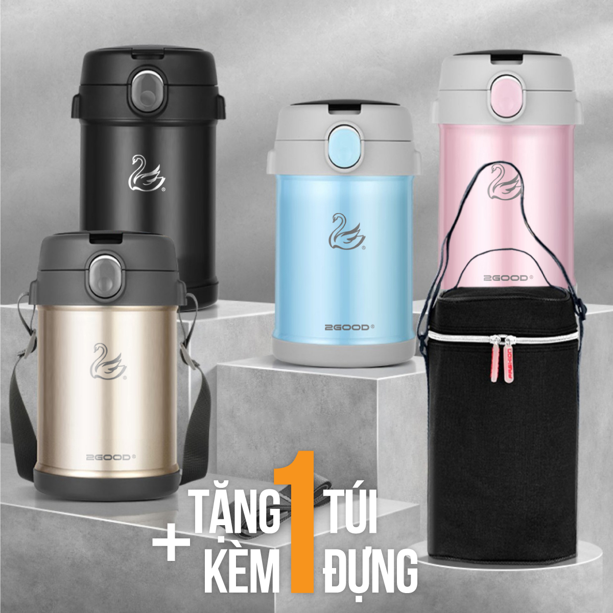 Bộ Hộp Cơm Giữ Nhiệt 2GOOD Lunch Box HC01 - Kèm Muỗng và Đũa Inox 304