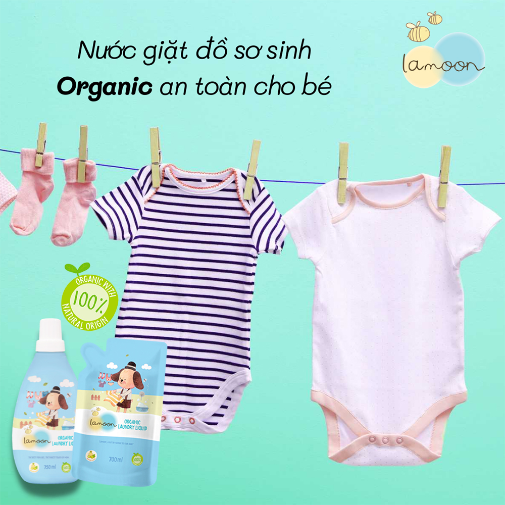 [DATE 29/10/2023] Nước Giặt Đồ Sơ Sinh Organic An Toàn Cho Bé Lamoon - Túi 700ml Refill