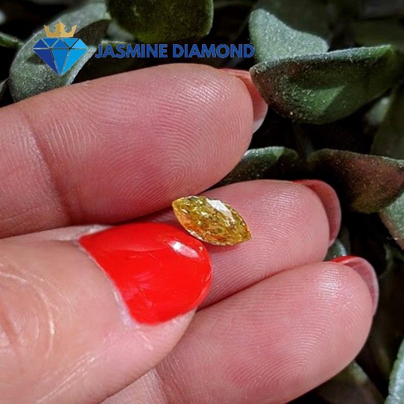 Kim cương nhân tạo Mỹ Moissanite giác cắt Marquise màu vàng vivid
