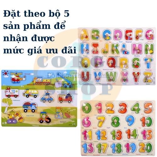 Bảng Gỗ Chữ Cái, Chữ Số, Động Vật, Xe, Máy Bay, Đồ Dùng Trong Nhà, Đồ Chơi Ghép Hình Bảng Núm Gỗ Ghép Hình