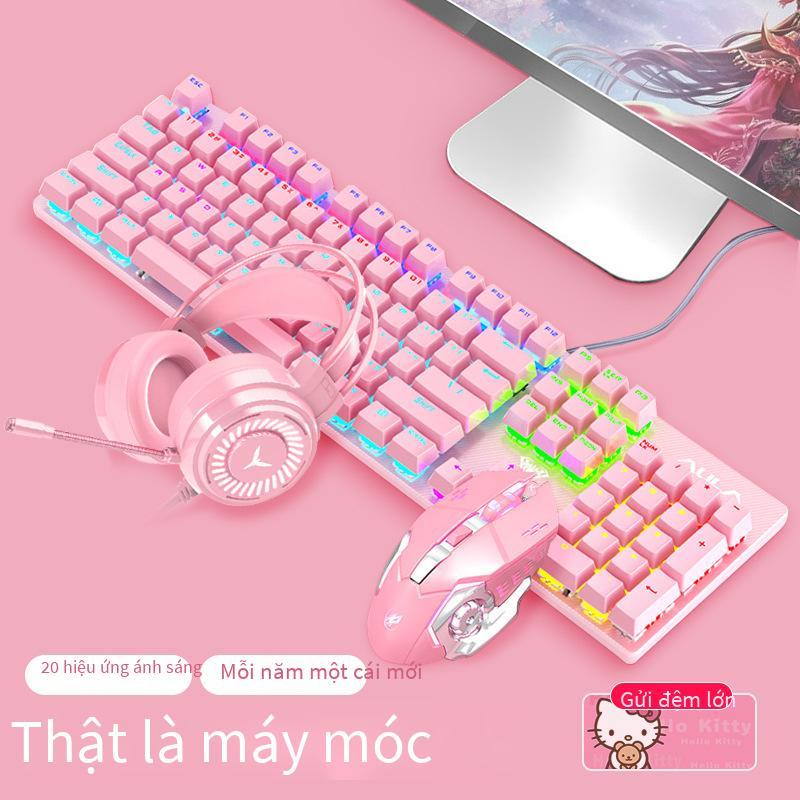 Khuyến mại màu hồng bàn phím cơ chuột tai nghe ba mảnh phù hợp với cô gái không hỗ trợ các trò chơi cạnh tranh có dây không hỗ trợ sử dụng văn phòng