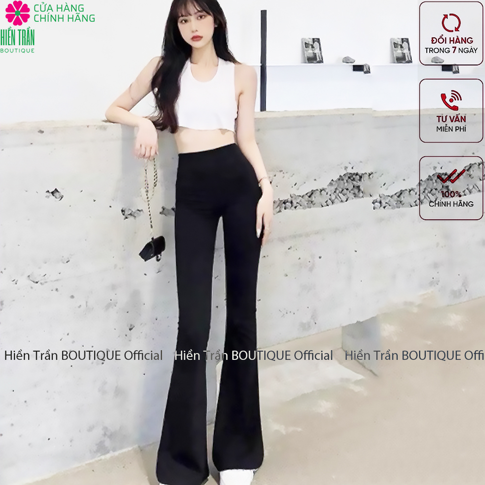 Quần ống loe Hiền Trần BOUTIQUE nữ lưng cạp cao co giãn form đẹp legging bigsize vải Umi Hàn dày dặn dáng dài