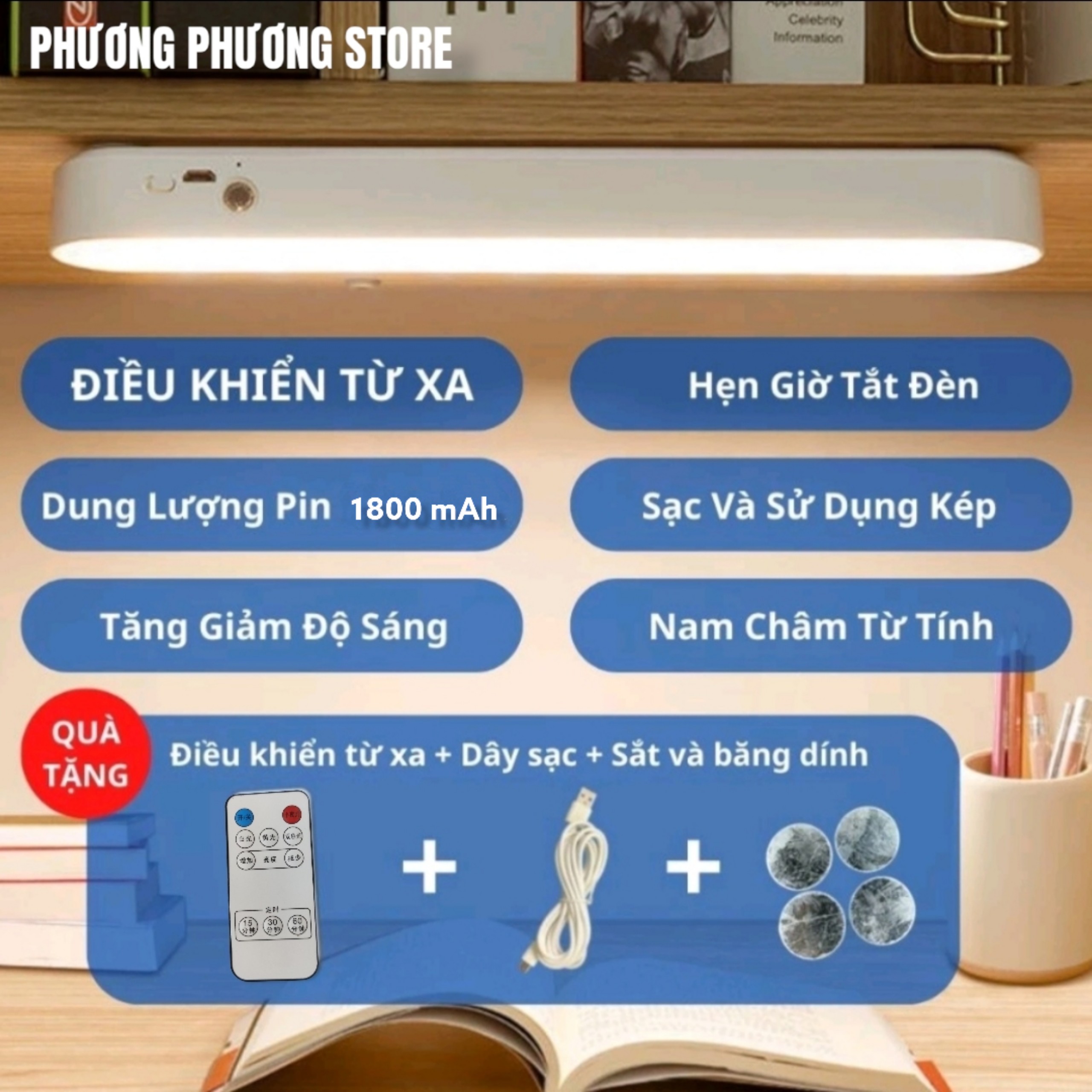 Đèn Led Treo Không Dây 1800 mAh LKESBO 1170 Cảm Ứng Dán Tường Gắn Nam Châm 3 Chế Độ Sáng - 3 Chế Độ Hẹn Giờ Hàng Chình Hãngj