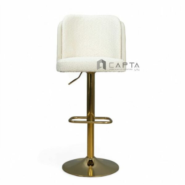 Ghế quầy bar nệm vải màu xám CB2293B-F Nội thất Capta Ghế đảo bếp nệm vải bố màu xám chân thép mạ màu vàng bóng tăng giảm độ cao tại hcm