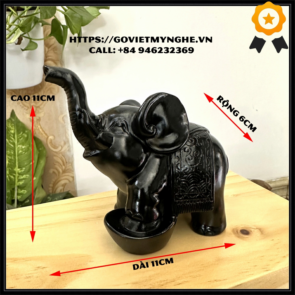 Tượng con voi đá trang trí phong thủy trang trí bàn làm việc - Màu đen tuyền - Chiều cao 11cm