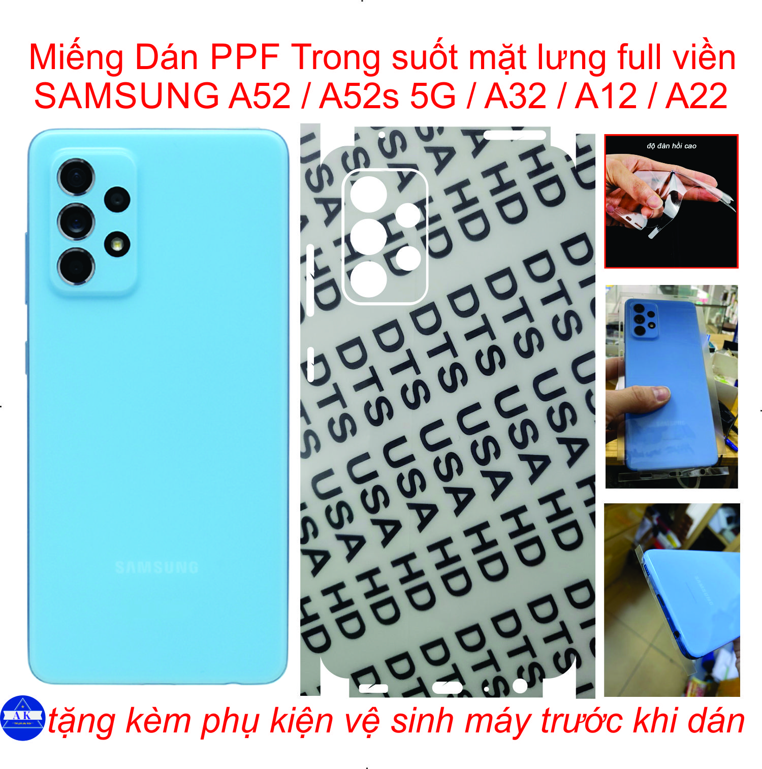 Miếng Dán dẻo PPF trong suốt mặt lưng full viền dành cho SAMSUNG A52 / A52s 5G / A32 / A12 / A22