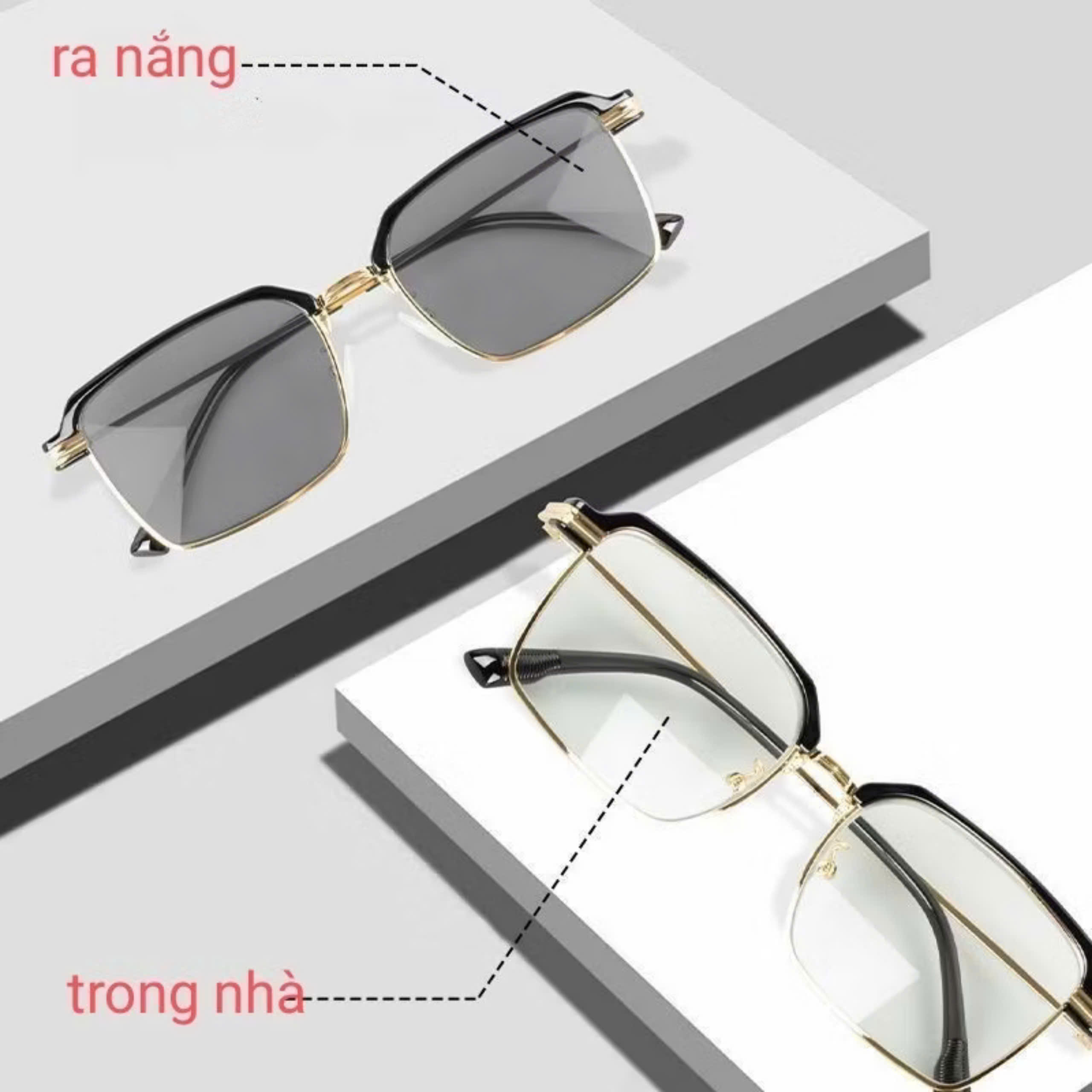 Kính  đọc sách đổi màu khi nắng phom vuông phù hợp cho nam và nữ độ từ 1.0-4.0 độ