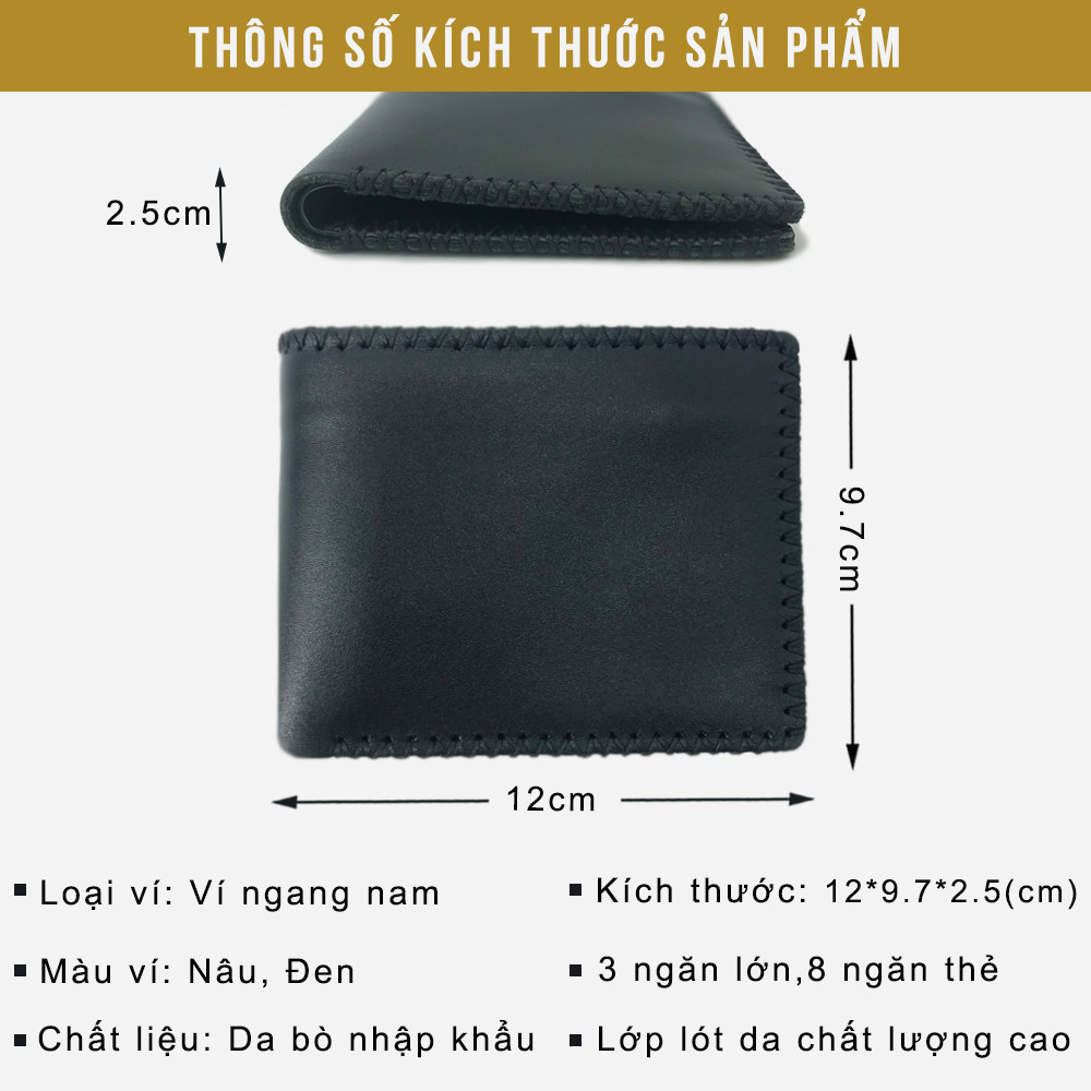 Ví Nam Da Bò Thật, Bóp Da Nam Handmade Kiểu Dáng Sang Trọng, Thiết Kế Nhiều Ngăn Tiện Dụng NX02