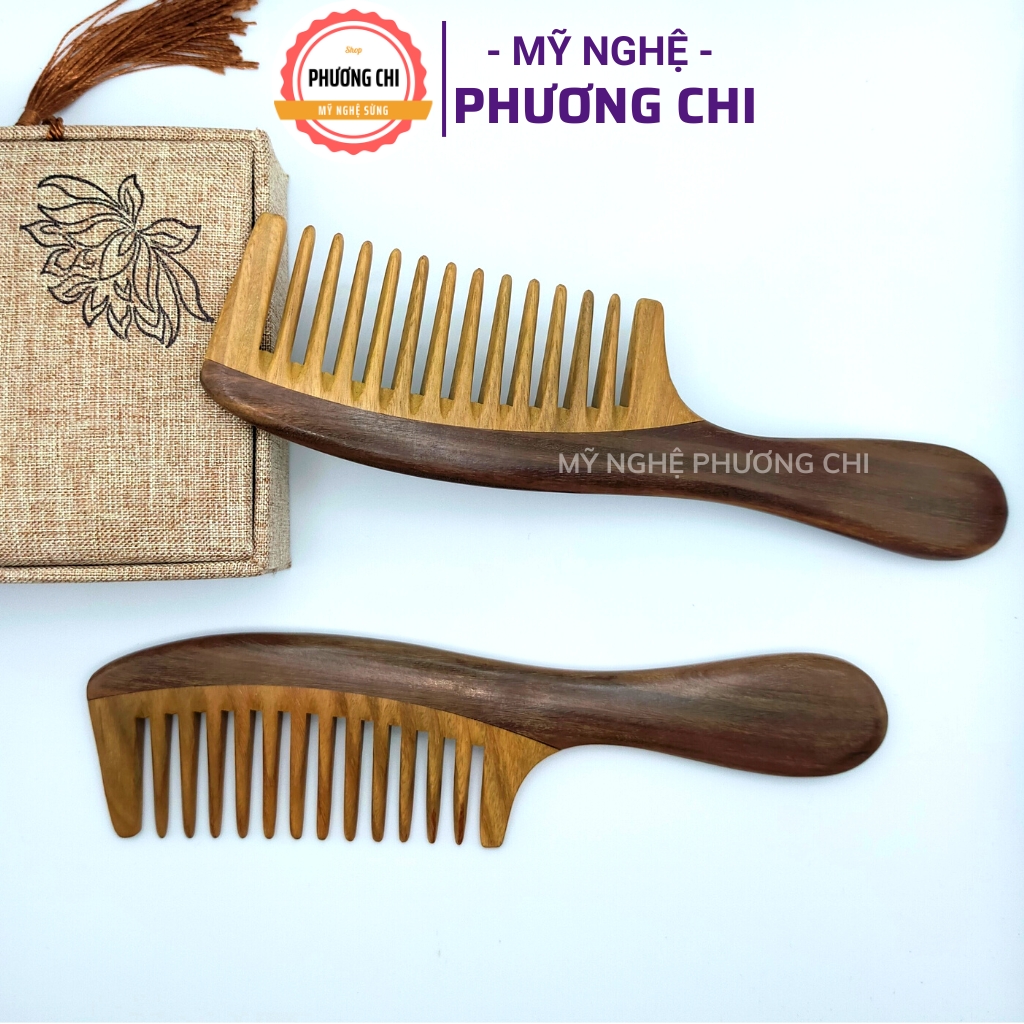 Lược Gỗ Răng Thưa Chải Tóc Rối, Xoắn Dài 19,5cm, Lược Chải Tóc Gỡ Rối Massage Đầu | Mỹ Nghệ Phương Chi