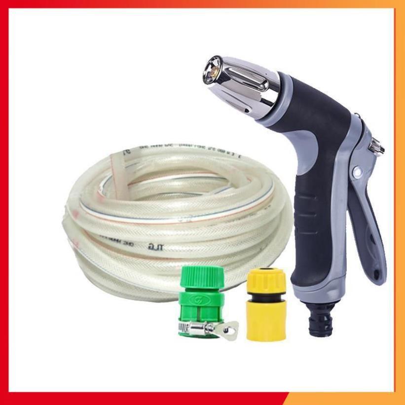 Bộ dây vòi xịt nước rửa xe, tưới cây,tăng áp 3 lần cút nhựa nối nhựa vàng loại 7-10m 206817