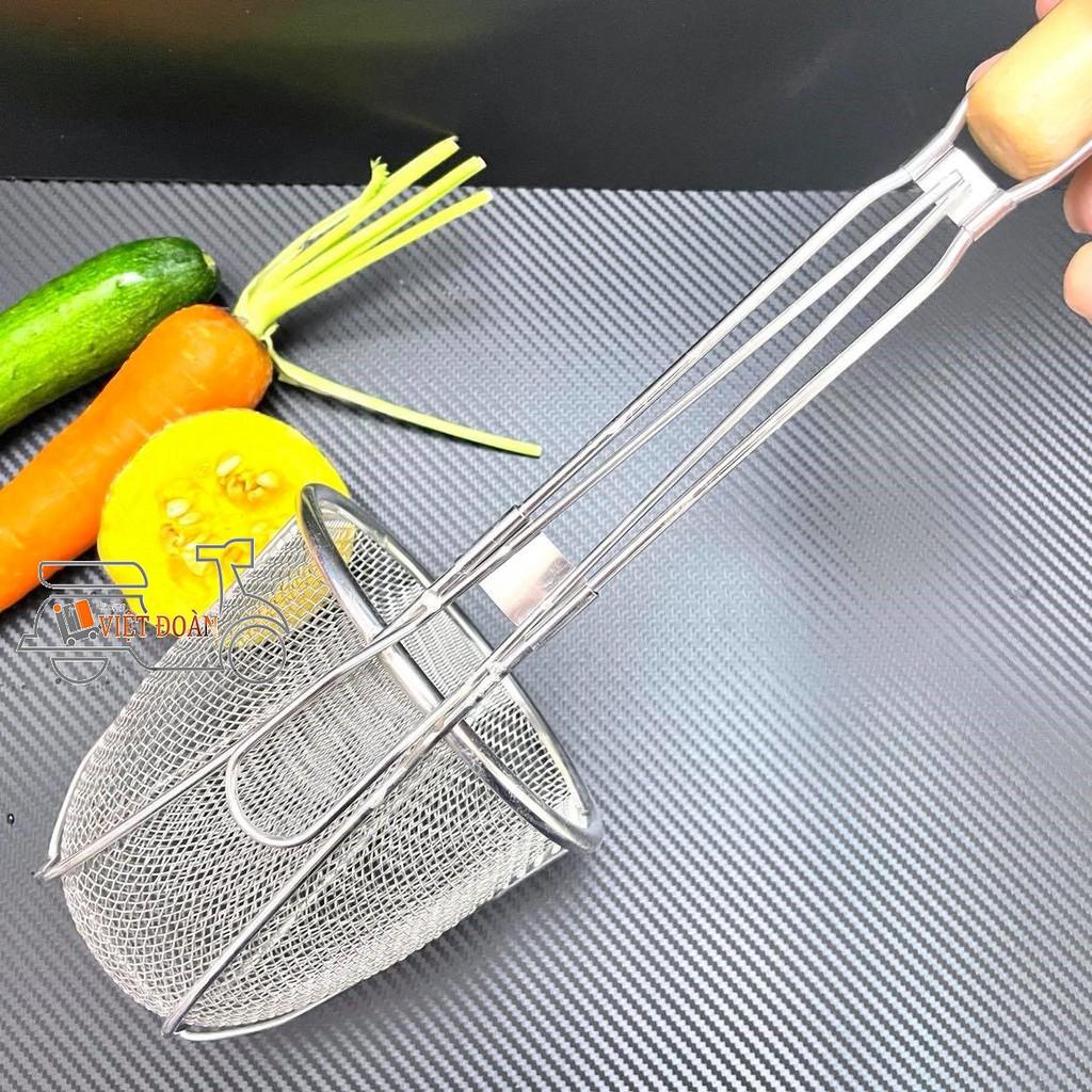 Vợt Trụng Hủ Tiếu, Mì 50cm - Sâu Lòng, INOX DÀY KHÔNG RỈ TAY CẦM GỖ CHẮC CHẮN