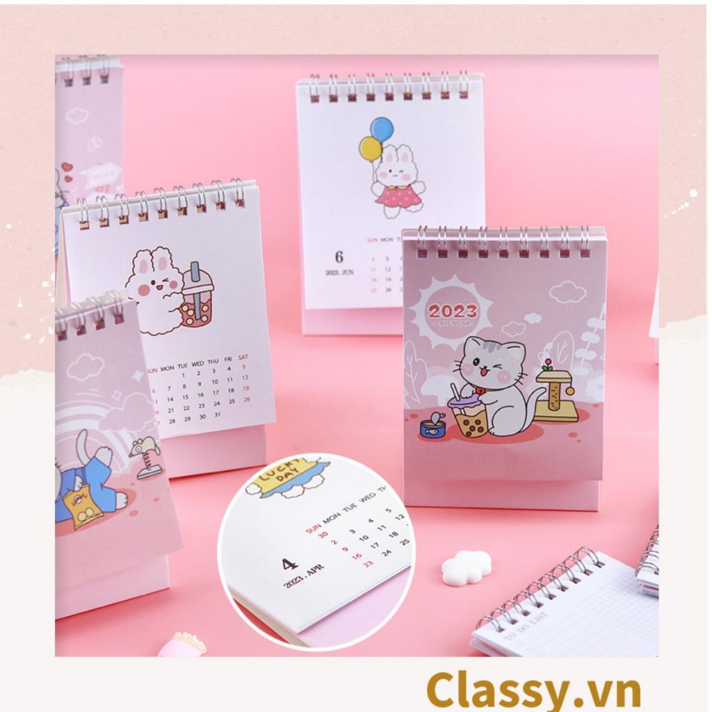 Lịch để bàn 2023 hoạ tiết Mèo Classy basic lịch để bàn chữ A lò xo có ghi chú to-do list tiện lợi PK1724