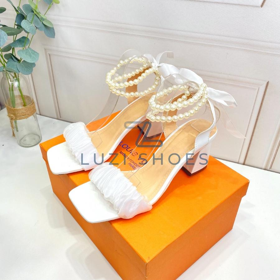 Giày cao gót nữ gót vuông thắt nơ 5 phân, giày sandal 5cm quai ngọc hottrend 2022