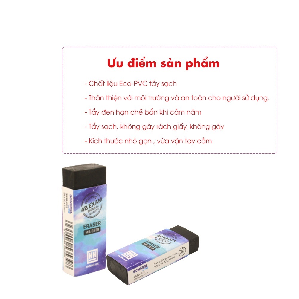 Tẩy Bút Chì, Gôm Tẩy Chì Đen 4B Exam E03 HH – 3539 Dùng Để Tẩy Sạch Vết Bút Chì Khi Thi Trắc Nghiệm Hoặc Khi Viết/ Vẽ Phác Thảo.