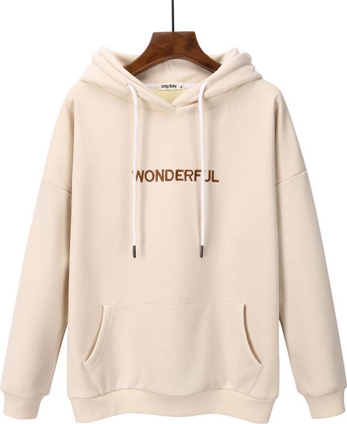 Áo Khoác Hoodie Form Rộng Tay Dài In WONDERFUL Đơn Giản Mũ Trùm Đầu Phong Cách Hàn Quốc