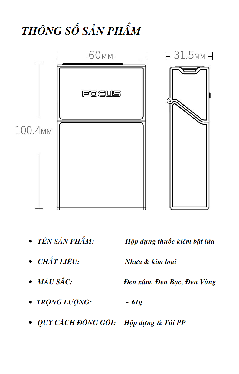 Hộp Đựng Thuoc La Đựng Cả Gói 20 Điếu Tích Hợp Bật Lửa Tia Sợi Đốt Sạc Pin USB Đời Mới