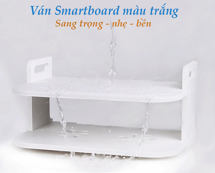 Kệ wifi, kệ để đầu thu, bộ giải mã tivi VHR12 bằng gỗ Smartboard màu trắng sang trọng - Đầy đủ phụ kiện treo và không cần khoan tường