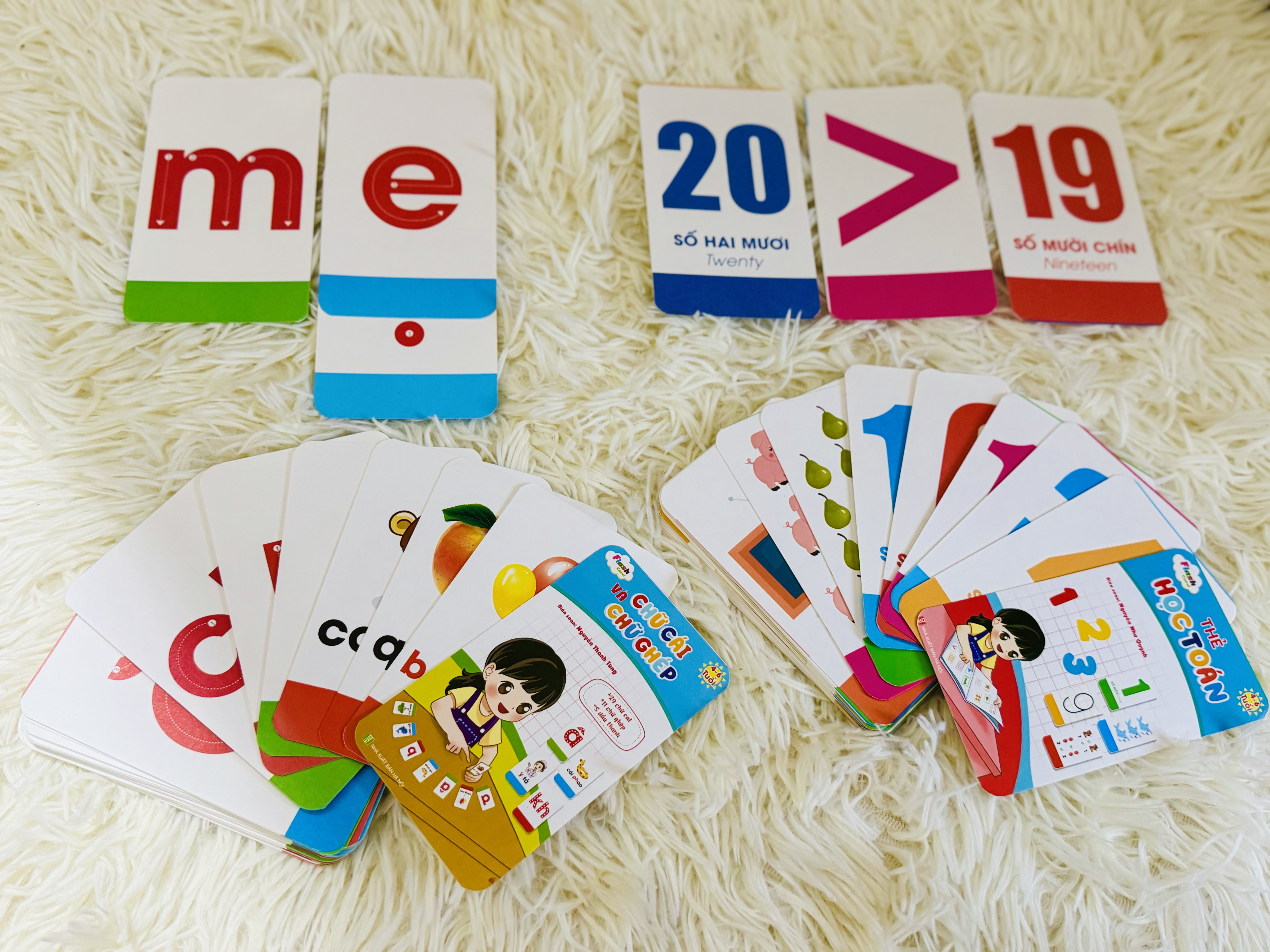 Combo 2 bộ thẻ Chữ cái và chữ ghép, Thẻ học toán dành cho bé 4-6 tuổi