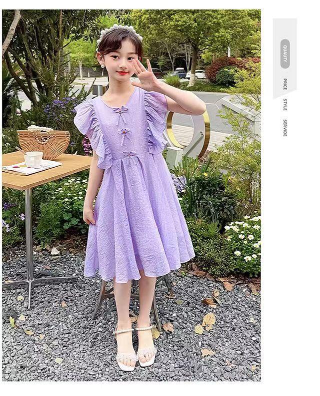 CHENGRUI Cô gái ăn mặc mùa hè 2023 phong cách phương Tây trẻ em chiffon lưới váy công chúa màu đỏ thời trang cô gái không tay váy ẩm ướt