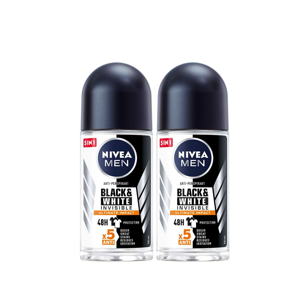 Combo 2 Lăn Ngăn Mùi NIVEA MEN Black &amp; White Ngăn Vệt Ố Vàng Vượt Trội 5in1 (50ml) - 85392