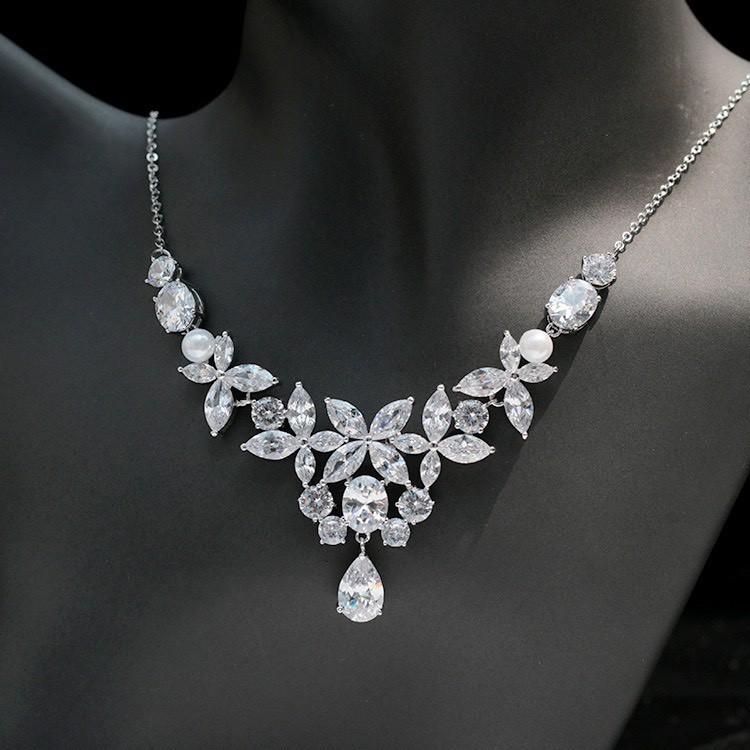 Bộ Trang sức cô dâu đá cao cấp zincin sáng bóng lấp lánh đi chơi đi tiệc đều đẹp giangpkc 71220
