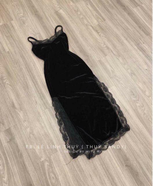 Đầm maxi 2 dây nhung viền ren