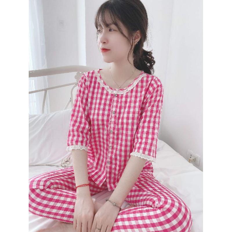 Quần áo mặc nhà kẻ cổ bèo cao câp
