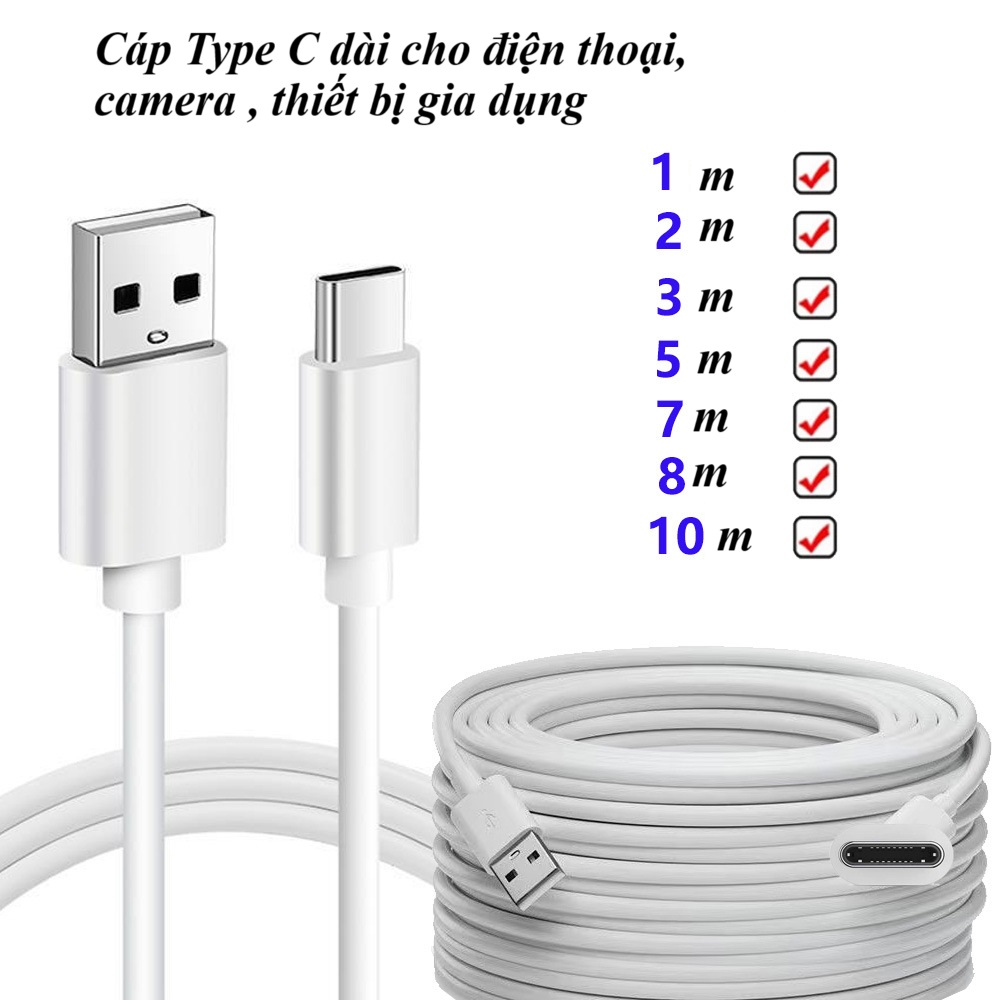 Dây Cáp Sạc TYPE C 1m 2m 3M 5M 8M 10M Cho Điện Thoại, Camera, Màn hình, Máy Tính Bảng