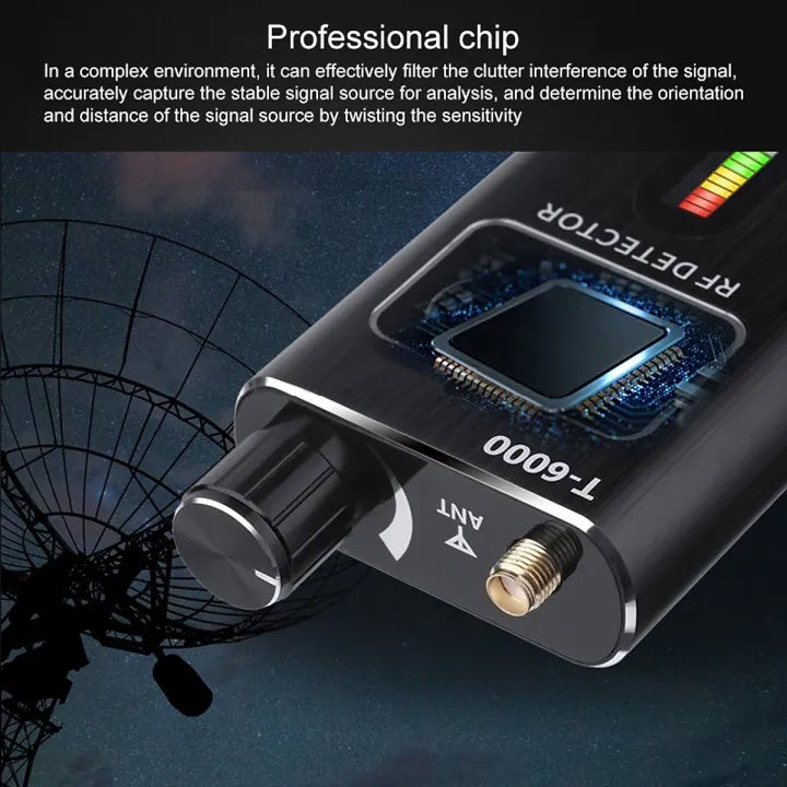 ROGTZ - RF Detector T6000 - Máy dò phát hiện Camera ẩn Máy ghi âm Máy nghe trộm Sóng wifi GPS Tín hiệu điện thoại Độ nhạy cao Phạm vi dò rộng 1MHz - 8000MHz Pin Lithium dung lượng cao 10-15h Nhỏ gọn Đơn giản Dễ sử dụng Oto Khách sạn - Hàng Chính Hãng